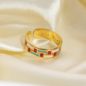Geometric Enamel <b>Ring</b> Stainless Steel 18K Gold Plated Women's Party Jewelry Colorful Design Fashion <b>Statement</b> <b>Ring</b> - Product Image 3
