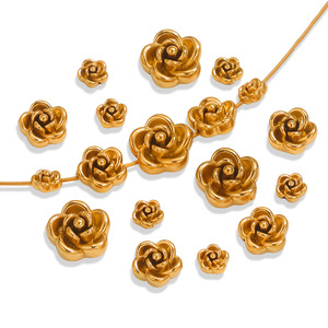 3D Rose Flower Beads | 18K PVD Gold Plated Stainless Steel Charm <b>Spacer</b> for DIY Bracelet Necklace Jewelry Making - Product Image 1