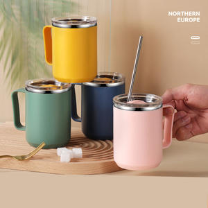 Wholesale 450ml 304 Stainless Steel Water Bottle Mug <b>Coffee</b> Cup With Handle And Lid Gift Cup - Product Image 3