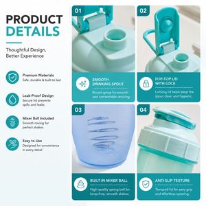 Bouteilles shaker en plastique de 16 oz avec logo personnalisé, anti-fuite, pour le sport, la gym, les cadeaux promotionnels, l'entraînement et les voyages - Product Image 4