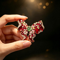 Broche rétro rouge bordeaux avec nœud, corsage en émail micro-serti de diamants, broche pour robe de soirée et style cheongsam