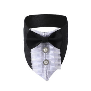 Tanpopo Vintage perro lujo <span class=keywords><strong>Collar</strong></span> De Acero Inoxidable Por Mayor boda esmoquin traje Bandana encaje con perlas Cierre de cinta mágica - Product Image 6