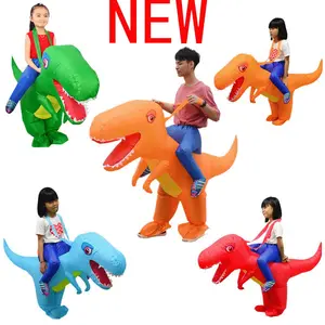 dino ride เครื่องแต่งกาย Suppliers-ชุดเดรสสัตว์แฟนซีตลกใหม่สำหรับเด็ก,ชุดไดโนเป่าลมไดโนเสาร์ T Rex น่ารักสำหรับผู้ใหญ่
