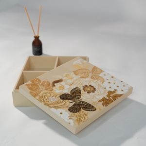 Vintage Style Lacquer <b>Box</b> With Exquisite Floral And Butterfly Painting Durable Wood Construction With Internal Sections - Product Image 6