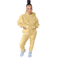 Ensemble de survêtement épais pour femme automne-hiver 2021 : sweat à capuche et pantalon de jogging deux pièces