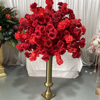 Vente flash ML : Grande boule de fleurs artificielles en soie rouge de 80 cm, rose et fleur de cerisier, centre de table pour décoration de mariage