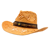 Chapeau de cowboy creux imitation paille en gros |   Chapeaux de festival Panama personnalisés en cuir, perles de bois et pierres précieuses, protection solaire pour adultes