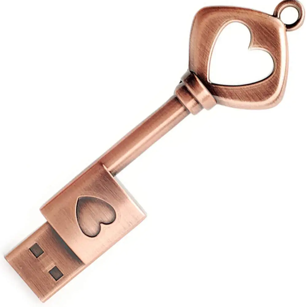 Unidad Flash de Metal con forma de llave de corazón, unidad Flash de Metal de alta velocidad, color oro rosa, USB 2,0, 3,0, 4GB, 8, 16, 32, 64, 128GB