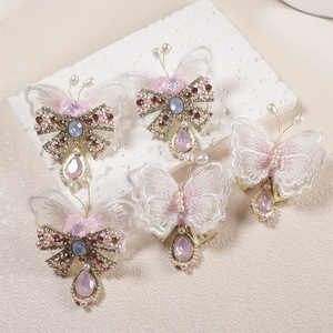 Hot Selling Pearl Lace Butterfly Heavy <b>Industry</b> Loose Beads Crystal Zircon Bow Nepalese Beads Handmade Mobile Phone <b>Chain</b> Beaded - Product Image 1