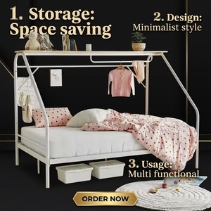 <span class=keywords><strong>Lit</strong></span> à baldaquin en métal blanc moderne, durable et réglable, personnalisable, avec option OEM/taille double pour chambre d'enfant ou <span class=keywords><strong>maison</strong></span> de jeu - Product Image 2
