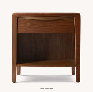 Modern Minimalist <b>Walnut</b> Color Bedside Cabinet Solid Wood Storage 1 Drawer Luxury Bedroom Open Nightstand - Product Image 3