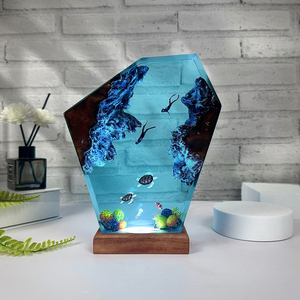 Lámpara de Mesa de Resina con Tema de Aventura Submarina, Luz Nocturna de Dibujos Animados con Carga USB, Tortuga Marina, Buzos, Organismos, Arte Creativo - Product Image 3