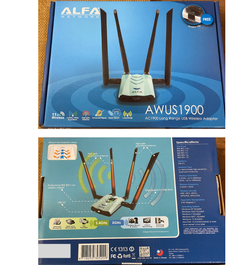 Original ALFA AWUS1900 RTL8814AU Chip for Mac Linux Kali Raspberry Pi