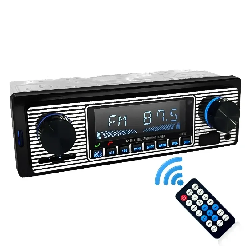 Rádio para carro antigo 1 DIN estéreo digital Bluetooth FM áudio música USB SD com entrada AUX para painel 12V MP3 reprodutor multimídia