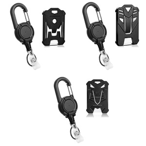 Cuerda de acero curvada negra con hebilla de fácil extracción y juego de soporte vertical para tarjetas, mosquetón negro para tarjetas de identificación. - Product Image 1
