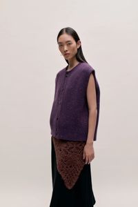 <strong>Purple</strong> Tweed Button Vest Men Round Neck Sleeveless Cardigan Wool Blend Layering <strong>Waistcoat</strong> - Product Image 5