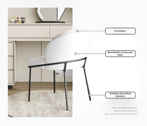 Coiffeuse moderne en bois crème simple armoire seau rétractable éclairée pour chambre principale stockage de queue de lit à vent à un mur - Product Image 3