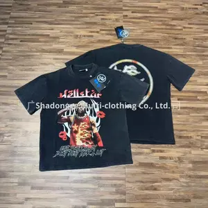 T-shirt unisexe ample à manches courtes en coton, col rond, imprimé <span class=keywords><strong>graffiti</strong></span> intégral, style américain, marque tendance très populaire, Hell Star - Product Image 4