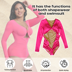 Traje de Baño de Manga Larga Rosa para Playa, Bikini Moldeador, Nylon Spandex, para un Abdomen <span class=keywords><strong>Plano</strong></span> - Product Image 2