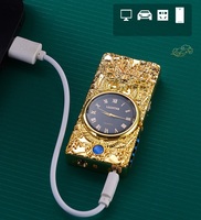 Briquet à Arc Électronique de Luxe Rechargeable Usb Gravé au Design Dragon d'Or Briquet Plasma avec Horloge