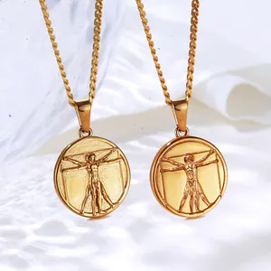 Joyería de acero inoxidable fabricante de China al por mayor PVD 18K chapado en oro Da Vinci inspirado Vitruvian hombre colgante collar para hombre