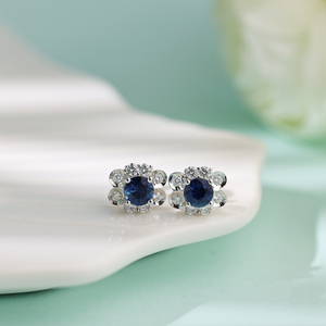 Pendientes de Zafiro con Forma de Flor Personalizados de Lujo, Oro Sólido de 18K, Diamantes Naturales, Chapados en Oro, Regalo de Compromiso para Novia - Product Image 5