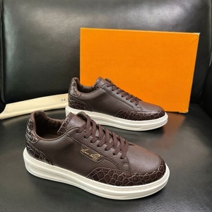Baskets plateforme en cuir grain croco de haute qualité pour hommes, style designer, à lacets, semelle épaisse, chaussures décontractées et habillées pour le printemps et l'automne - Product Image 5