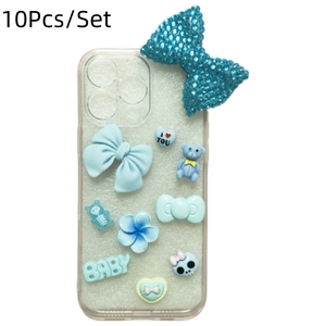 Bầu Trời Màu Xanh Sáng Bóng Bow Tie Với Rhinestone <span class=keywords><strong>Skull</strong></span> Gấu Tình Yêu Trái Tim Bé Tôi Yêu Bạn Frangipani Trang Trí Nội Thất DIY Rác Điện Thoại Trường Hợp Nhẹ Hơn - Product Image 1