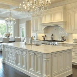 Juego de Muebles de Cocina Tradicionales de Lujo Personalizados |   Puertas Talladas en Madera Maciza, Isla de Almacenamiento Grande, Renovación de Hogar de Primera Calidad - Product Image 1