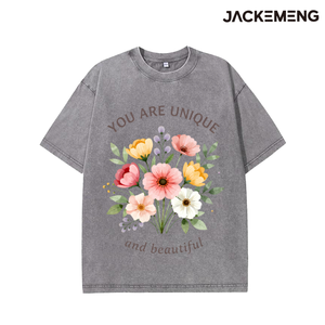 เสื้อยืดพิมพ์ลายตัวอักษรสีเทาพร้อมลายดอกไม้สีเหลืองอมชมพูขนาดใหญ่ สไตล์คันทรีลำลอง ขายส่งจากสหรัฐอเมริกา - Product Image 5