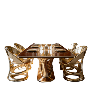 Modern Oval Marble <b>Top</b> <b>Wooden</b> Dining <b>Table</b> Set with 6 Chairs Midcentury Design for Home Dining Room Furniture - Product Image 1