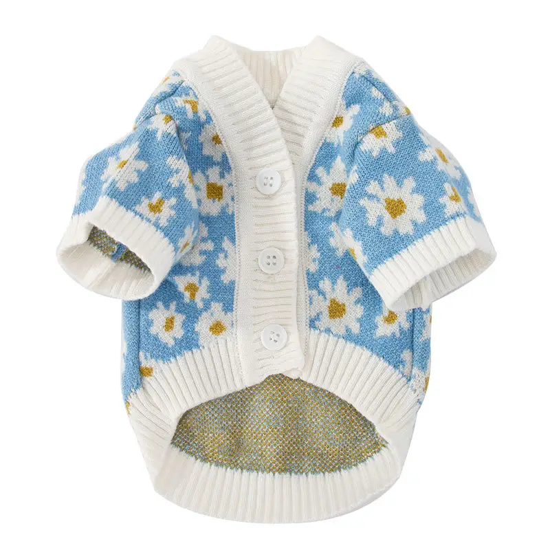 New Arrival Custom Autumn And Winter Puppy Small Daisy Knitted Cardigan Two-Legged Sweater Pet Cat Dog Clothes