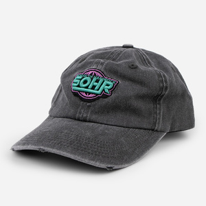 Casquette de baseball en coton non structurée à profil bas, bicolore, avec logo brodé, effet vieilli et déchiré, style rétro vintage du fabricant - Product Image 1
