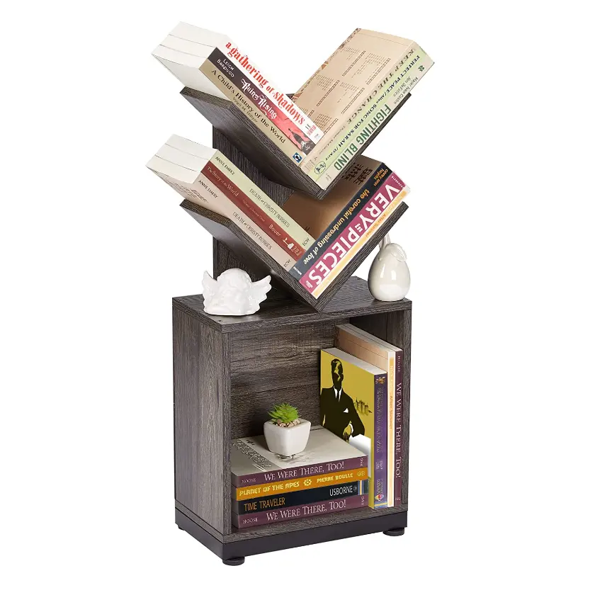 Platzsparender Holzbuch organisator Retro Floor Standing 2-Shelf Tree Bücherregal mit Lagerung