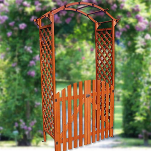 Arche en bois de rose marron, treillis avec porte, demi-arche, support de treillis pour plantes grimpantes, arche de jardin, pergola - Product Image 3