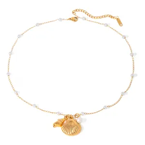 J & D Jewelry-Collier en acier inoxydable plaqué or 18 ct avec pendentif en perles d'étoile de mer d'été pour filles, série océan