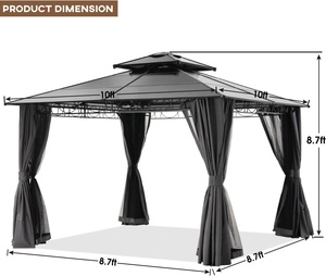 ABCCANOPY-Gazébos à toit rigide d'extérieur, toit en polycarbonate imperméable avec filet à mailles, cadre supérieur en aluminium - Product Image 6