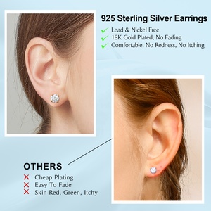 Boucles d'oreilles clous classiques 4 griffes en moissanite 0,1 à 4 carats, or blanc, <span class=keywords><strong>argent</strong></span> sterling <span class=keywords><strong>925</strong></span>, moissanite VVS, pour hommes et femmes - Product Image 3