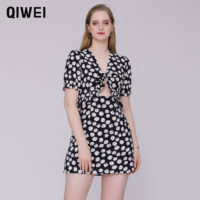Super September Promotion Hohe Taille Chiffon Kurze Mini kleider Blumen kleider Frauen Sommer