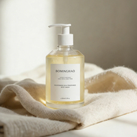 Bouteille en verre givré ambré de 350 ml avec pompe pour savon liquide, mousse, lavage des mains, du corps et nettoyant visage, marque privée