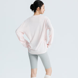 Camiseta de <span class=keywords><strong>Yoga</strong></span> para Mujer, Mezcla de Algodón y Lino Transpirable, Manga Larga, Corte Holgado, Camisa Deportiva, Comodidad Transpirable - Product Image 3