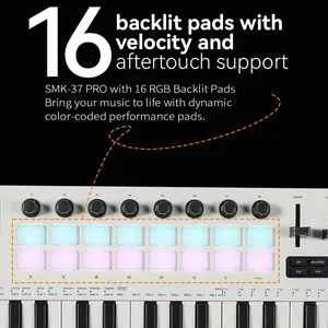 M-VAVE SMK-37 Pro 37 touches clavier MIDI RVB 16 pads rétro-éclairés sans fil Bluetooth DX7 synthétiseur et écran couleur - Product Image 5
