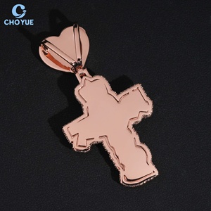 925 <b>Silver</b> Cross Pendant With Heart Top Colored Moissanite Iced Out Luxury Women's Religious Jewelry Party <b>Charm</b> - Product Image 3