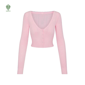 Wholesale Custom <strong>Summer</strong> Cute <strong>Ladies</strong> Light Lace-Up Cropped Hollow Out Pointelle Cashmere Cotton Knit <strong>Cardigan</strong> Women's Sweater - Product Image 1