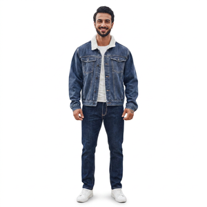 Veste en jean pour homme avec doublure en Sherpa pour un confort ultime, veste d'automne élégante et décontractée par temps frais - Product Image 1
