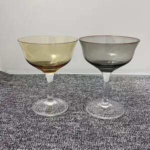 Modern 7oz Amber Bar Cocktail Martini Glass with Clear Stem Overlay Sour Glass for Water or Cocktails