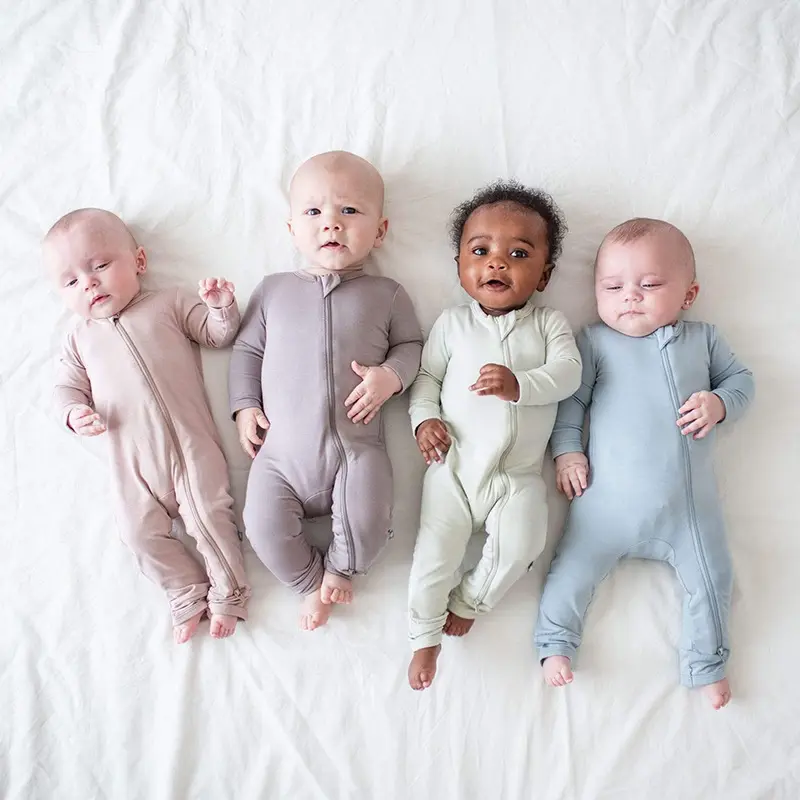 Soft Bamboo Fiber Baby Footie Pajamas with Mitten Cuffs Double Zipper Infant Cotton Onesie Sleeper Pjs Newborn Footed Sleep Play