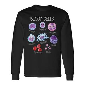 Camiseta de manga larga con tipos de células sanguíneas para hematólogos, patólogos y científicos de laboratorio - Product Image 1
