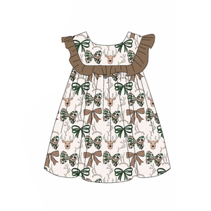 Nouvelles tenues décontractées pour enfants : shorts et robes en coton et élasthanne à imprimé camouflage de cerf, bord festonné, pour filles - Product Image 2