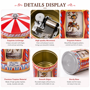 New Design Empty Metal Carousel Music <b>Tin</b> Custom Print Double Layer Rotating Airtight Round for Gift Cookies <b>Chocolates</b> Biscuits - Product Image 3